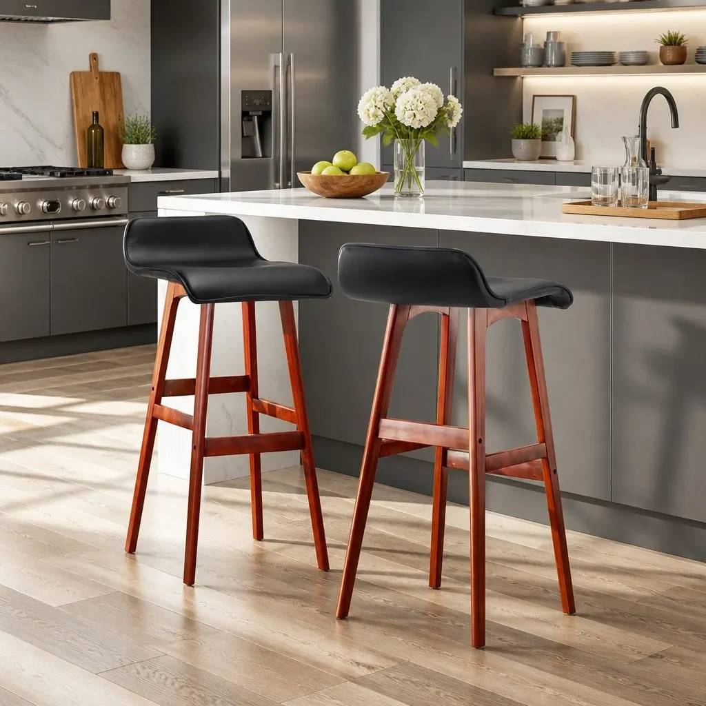 Bar Stools Black 74cm Bentwood Kitchen Dining Seating with Footrest Set of 2