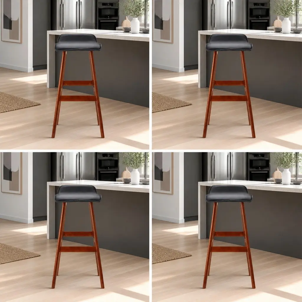 Bar Stools Black 74 cm Bentwood Frame PU Leather Padded Seat Set of 4