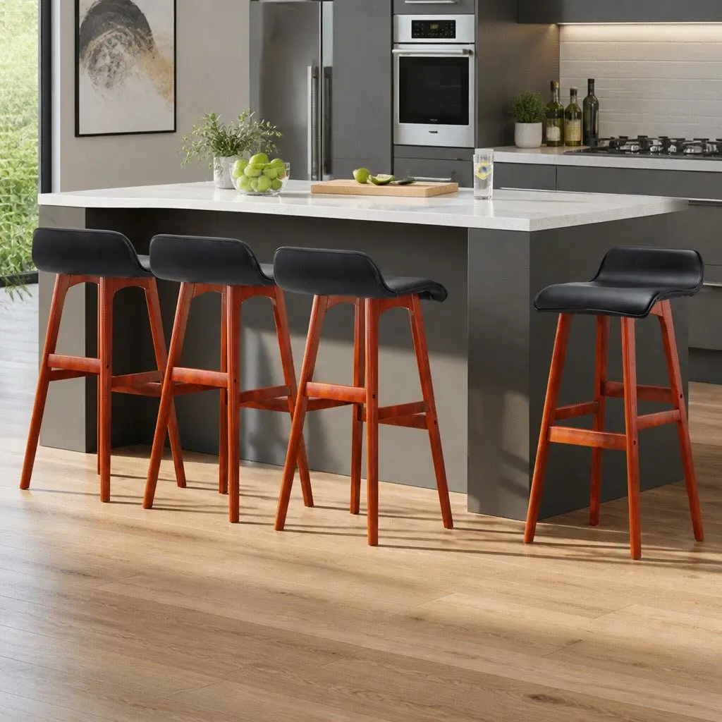Bar Stools Black 74 cm Bentwood Frame PU Leather Padded Seat Set of 4