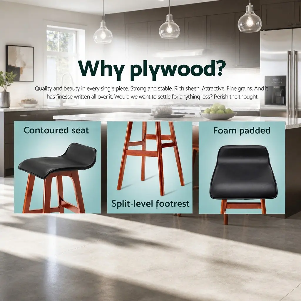 Bar Stools Black 74 cm Bentwood Frame PU Leather Padded Seat Set of 4