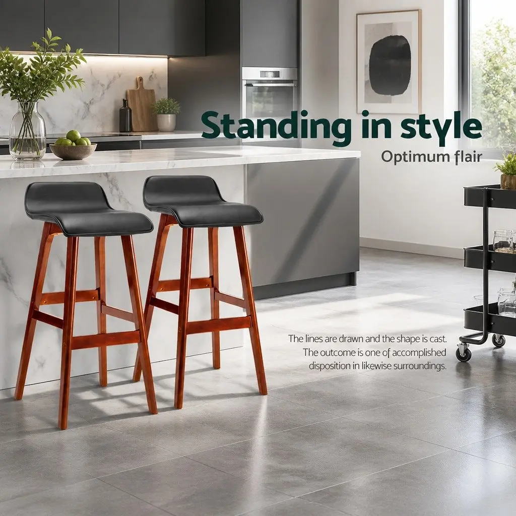 Bar Stools Black 74 cm Bentwood Frame PU Leather Padded Seat Set of 4