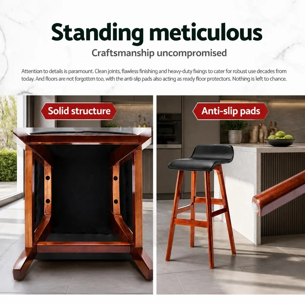 Bar Stools Black 74 cm Bentwood Frame PU Leather Padded Seat Set of 4