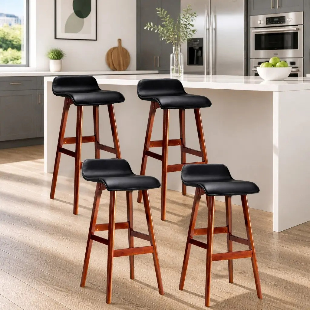 Bar Stools Black 74 cm Bentwood Frame PU Leather Padded Seat Set of 4