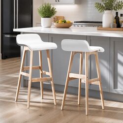 White Bar Stools with PU Leather Seats - Set of 2