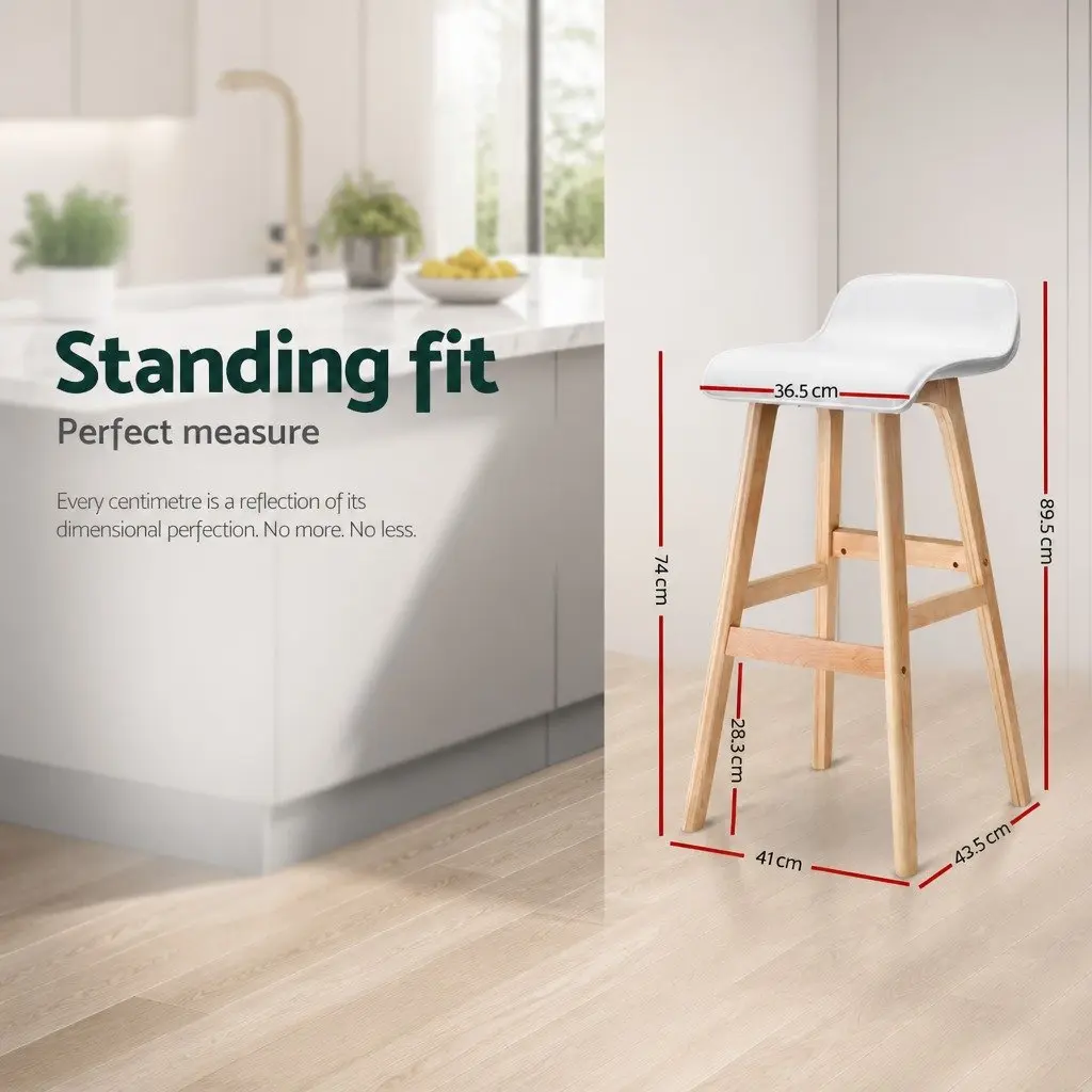 Wooden Bar Stools Set of 2 White PU Leather Padded Seat Bentwood Frame