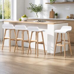 Concise Set of 4 White Bar Stools with Footrests