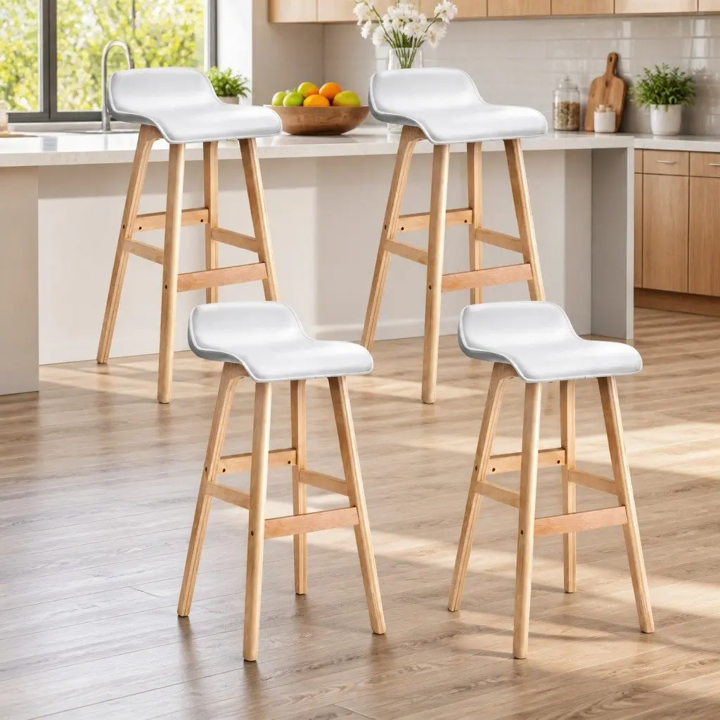 Bar Stools White Set of 4 Padded Seat Kitchen Dining Chair Footrest