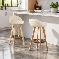 Compact and Comfortable Beige Swivel Bar Stools