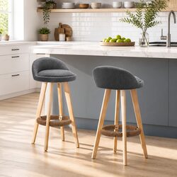 Compact Grey Bar Stools with Swivel and Footrest