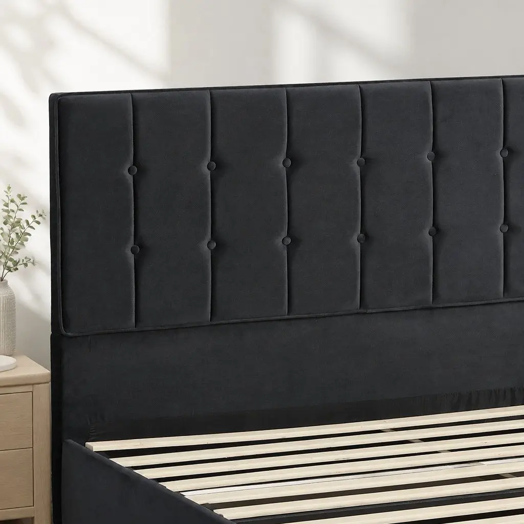 Double Bed Frame with Velvet Headboard