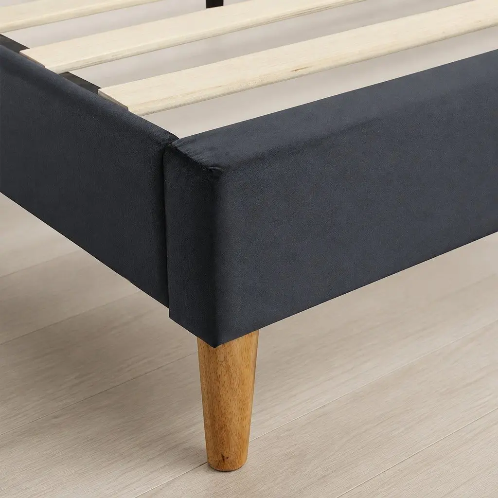 Double Bed Frame with Velvet Headboard