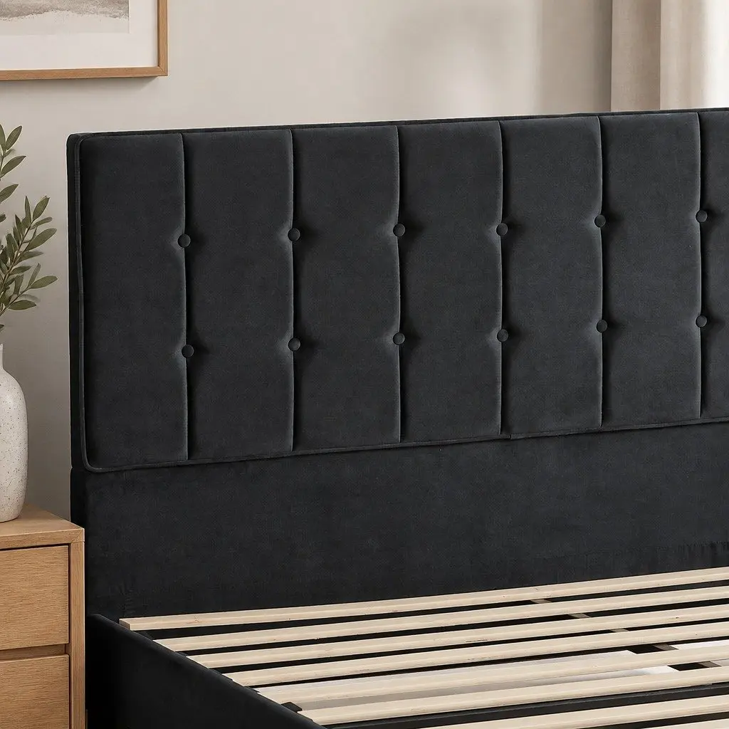 Queen Bed Frame with Velvet Headboard