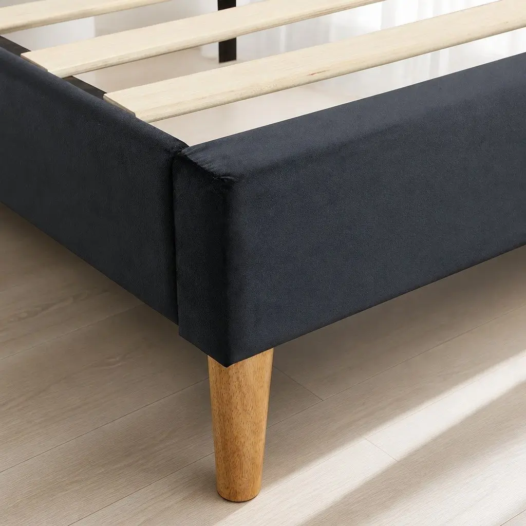 Queen Bed Frame with Velvet Headboard