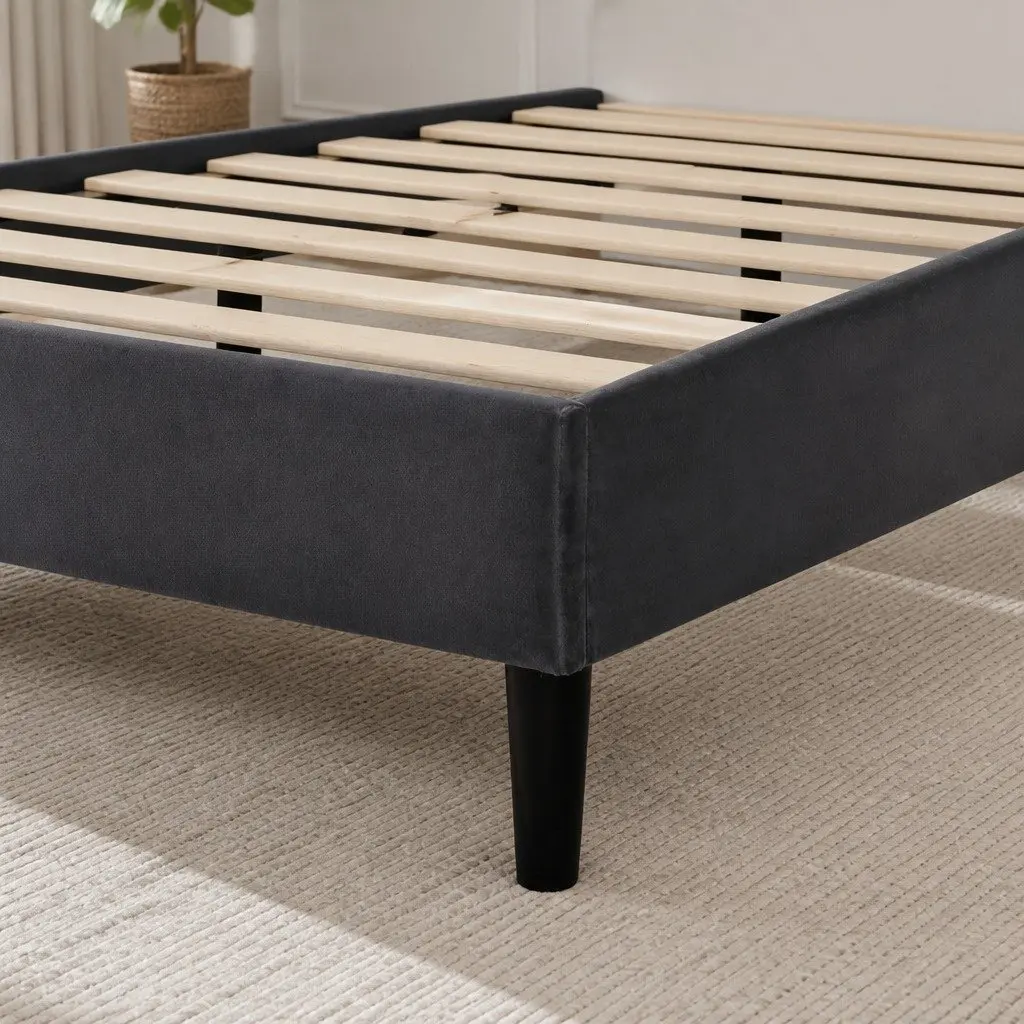 Double Bed Frame with Velvet Headboard