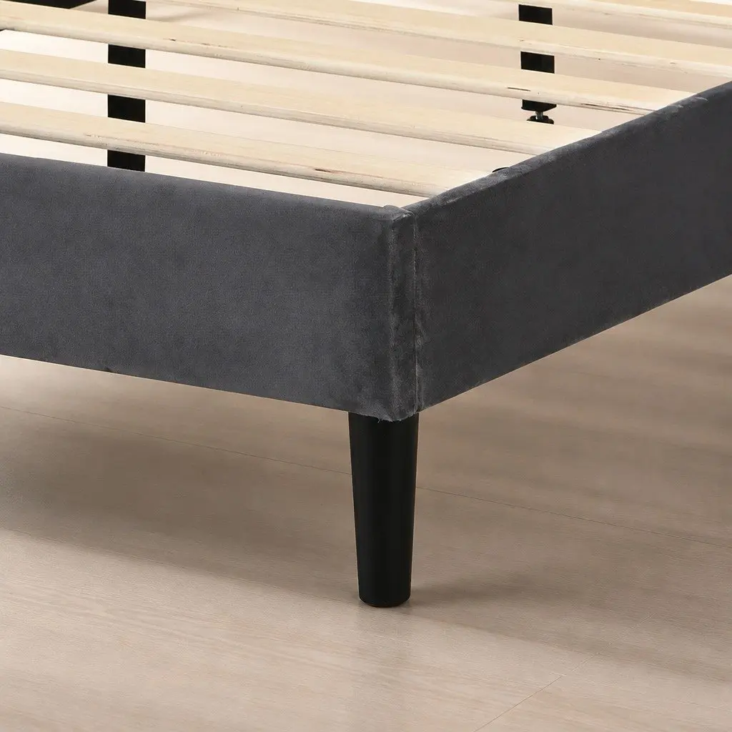 Queen Bed Frame with Velvet Headboard