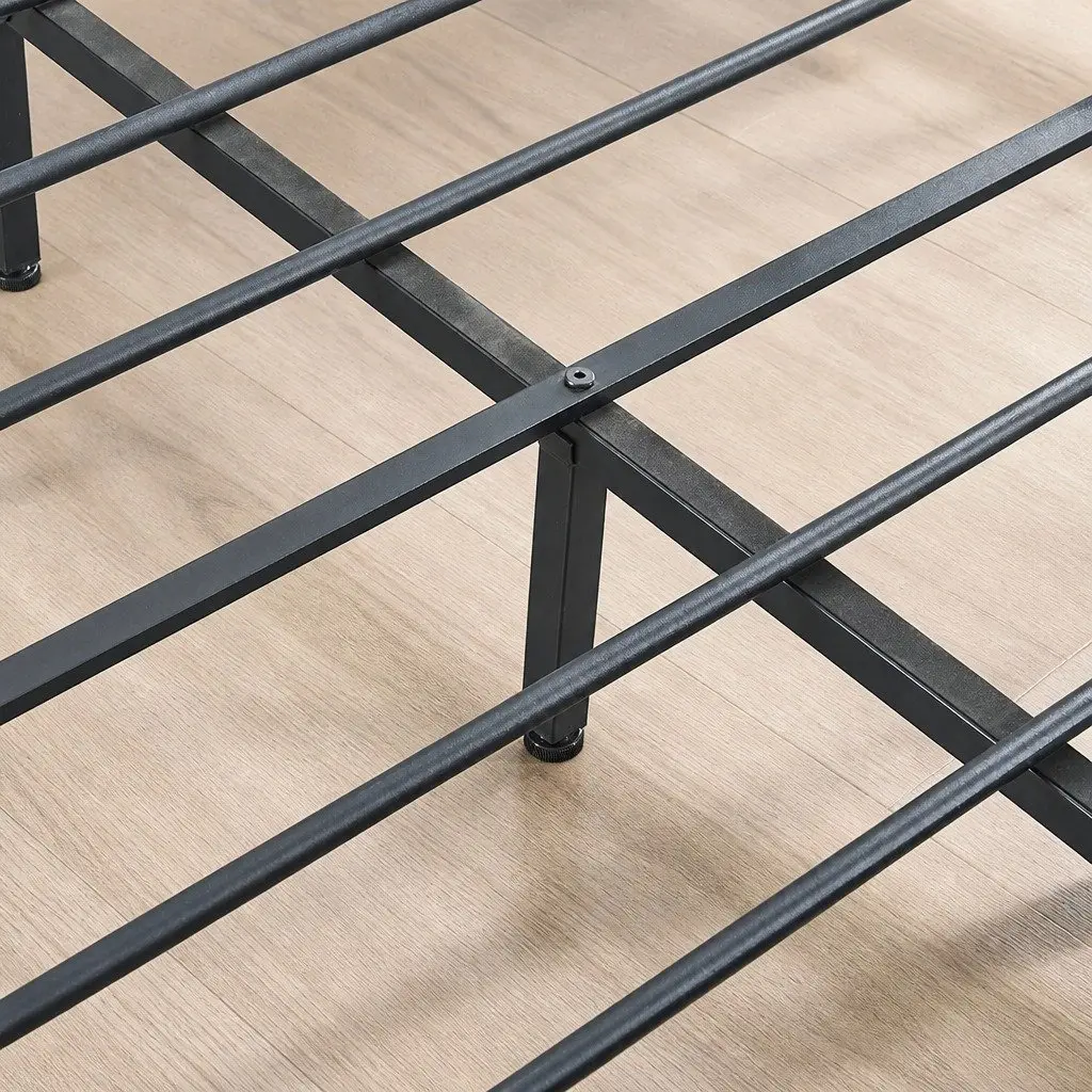 Double Bed Frame Brown Double Size Mattress Base with Steel Slats