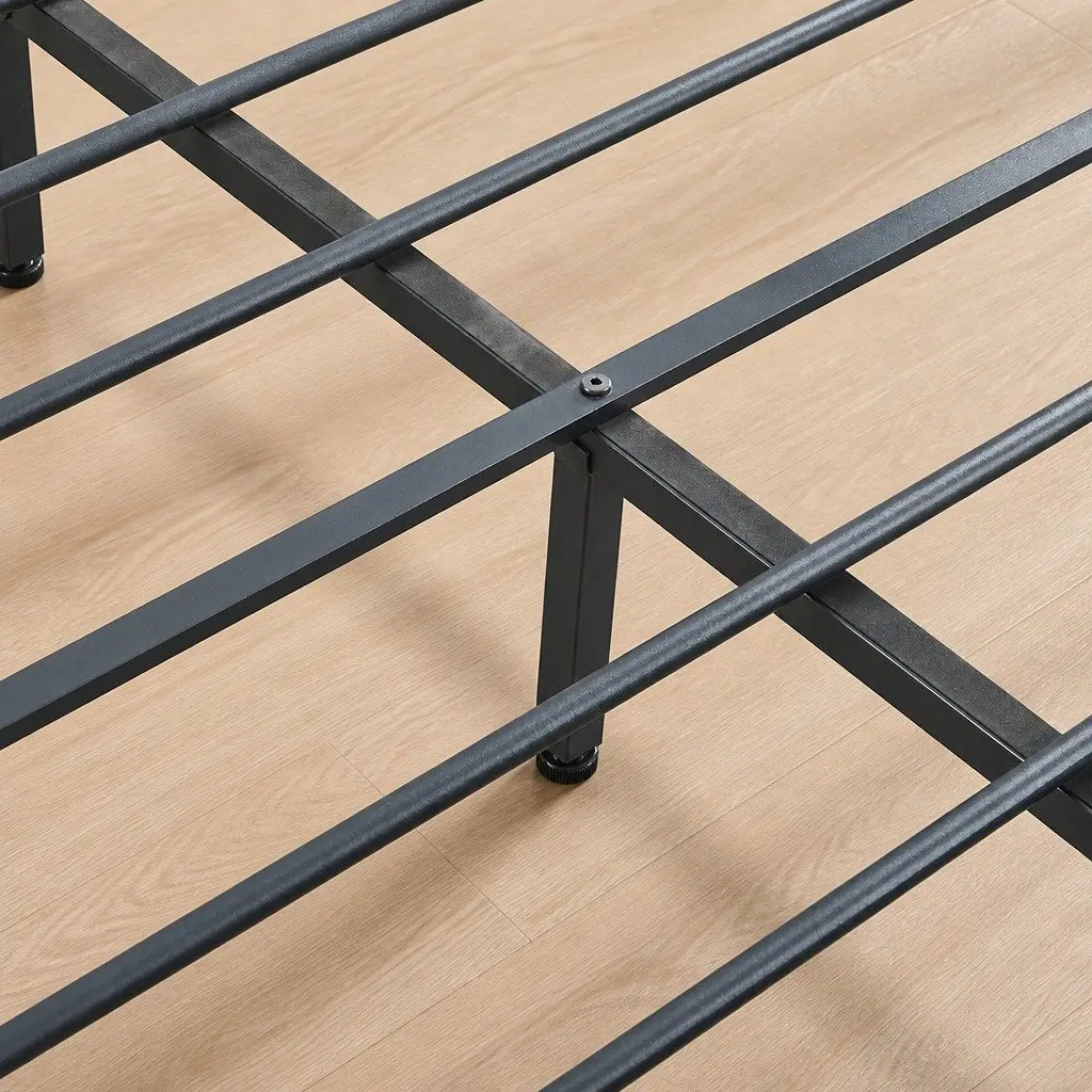 Metal Bed Frame Brown Queen Size Steel Slat Platform Bed Base
