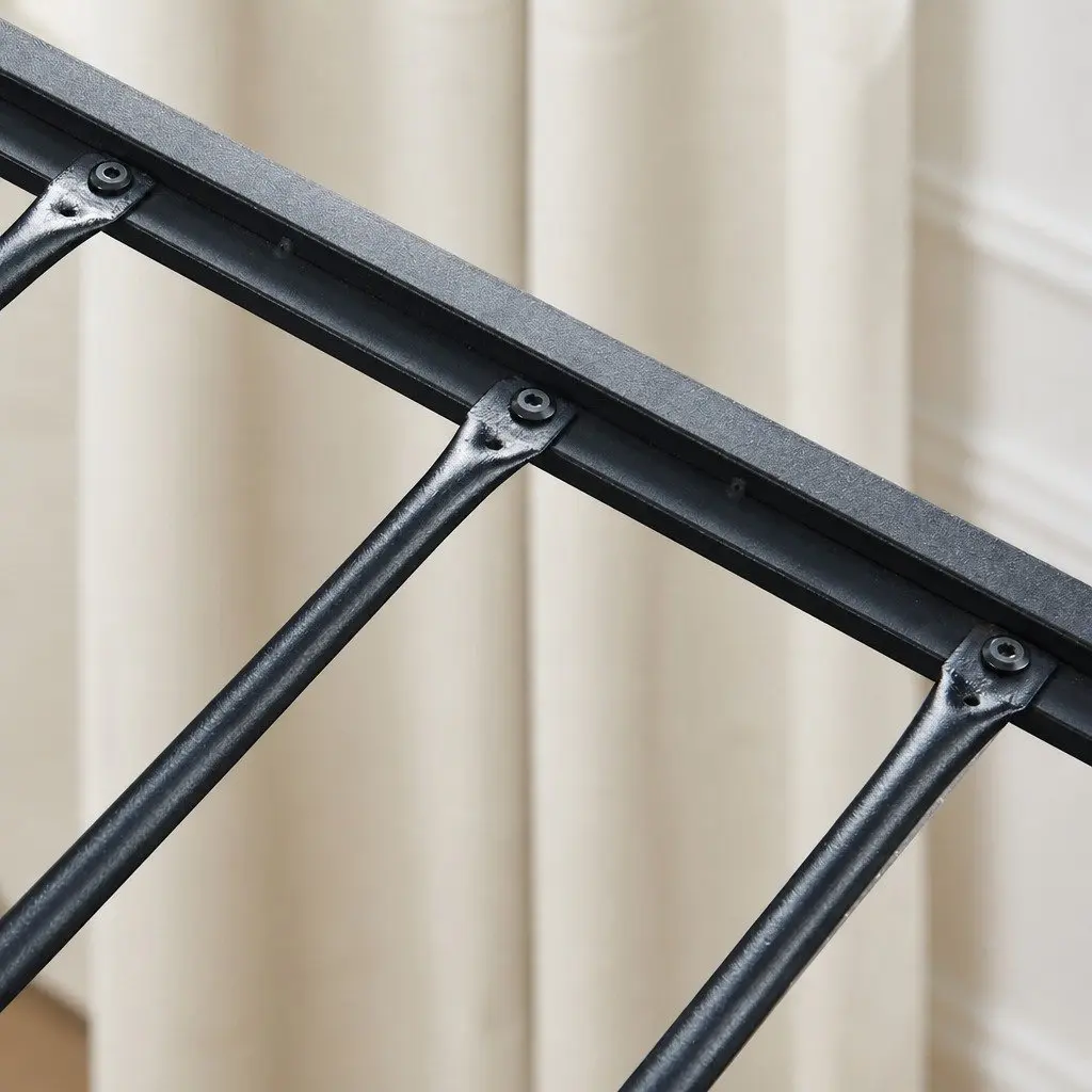 Metal Bed Frame Brown Queen Size Industrial Steel Slats Storage Mattress Base