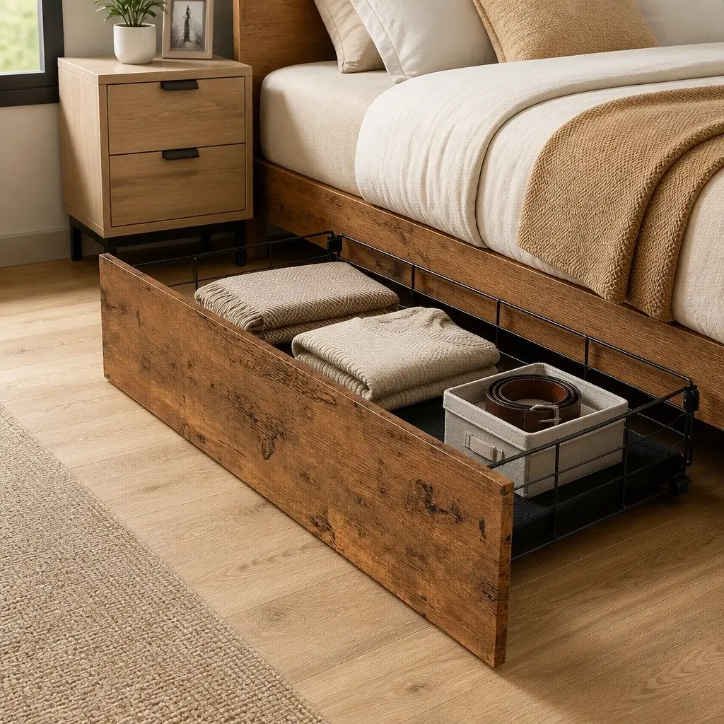 Queen Bed Frame with Integrated USB Charging Headboard