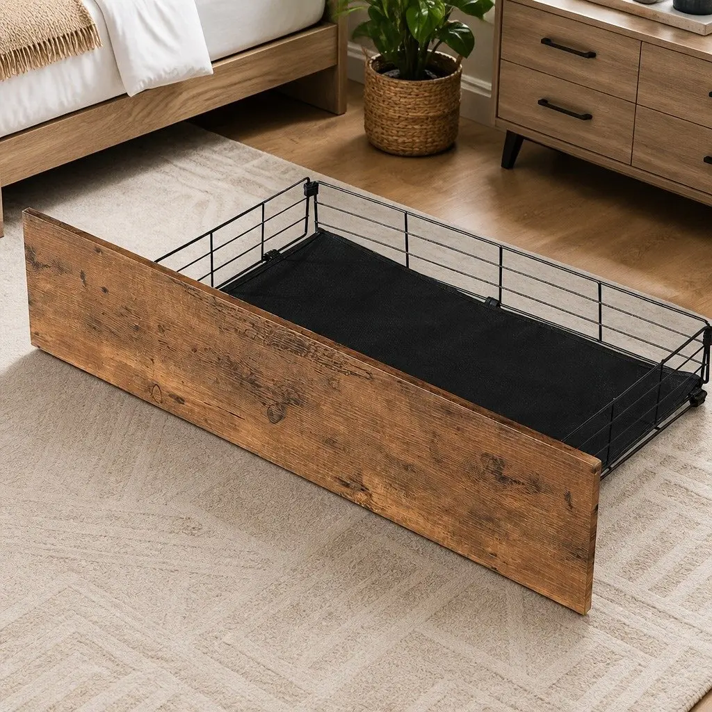 Queen Bed Frame Brown with RGB LED Lighting Storage Drawers USB Charging Headboard