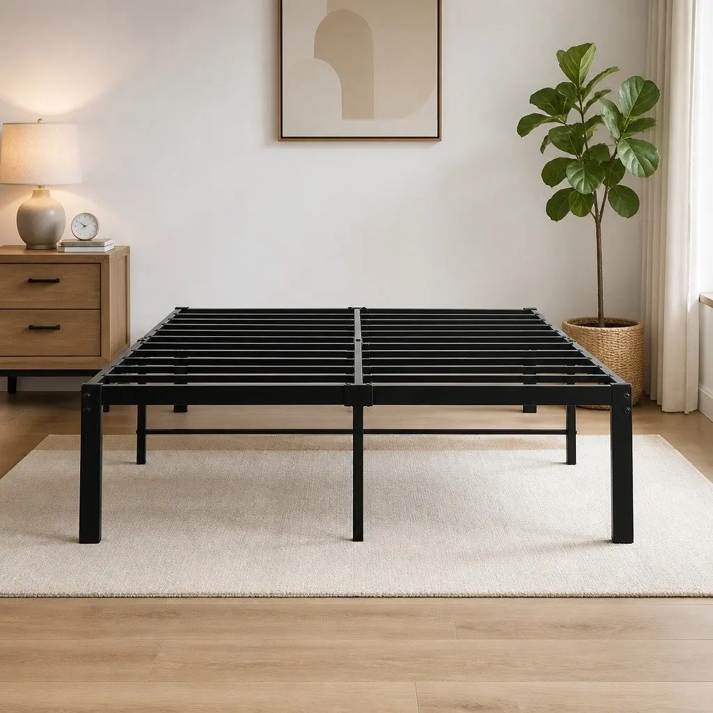 Metal Bed Frame Black Full Size Heavy Duty Storage Platform with Slats Support