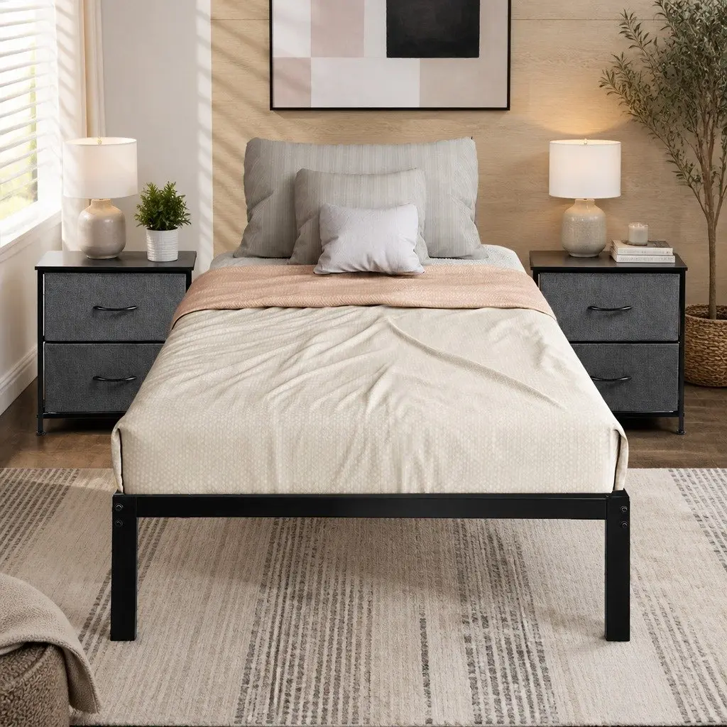 Metal Bed Frame Black Full Size Heavy Duty Storage Platform Slat Foundation Support