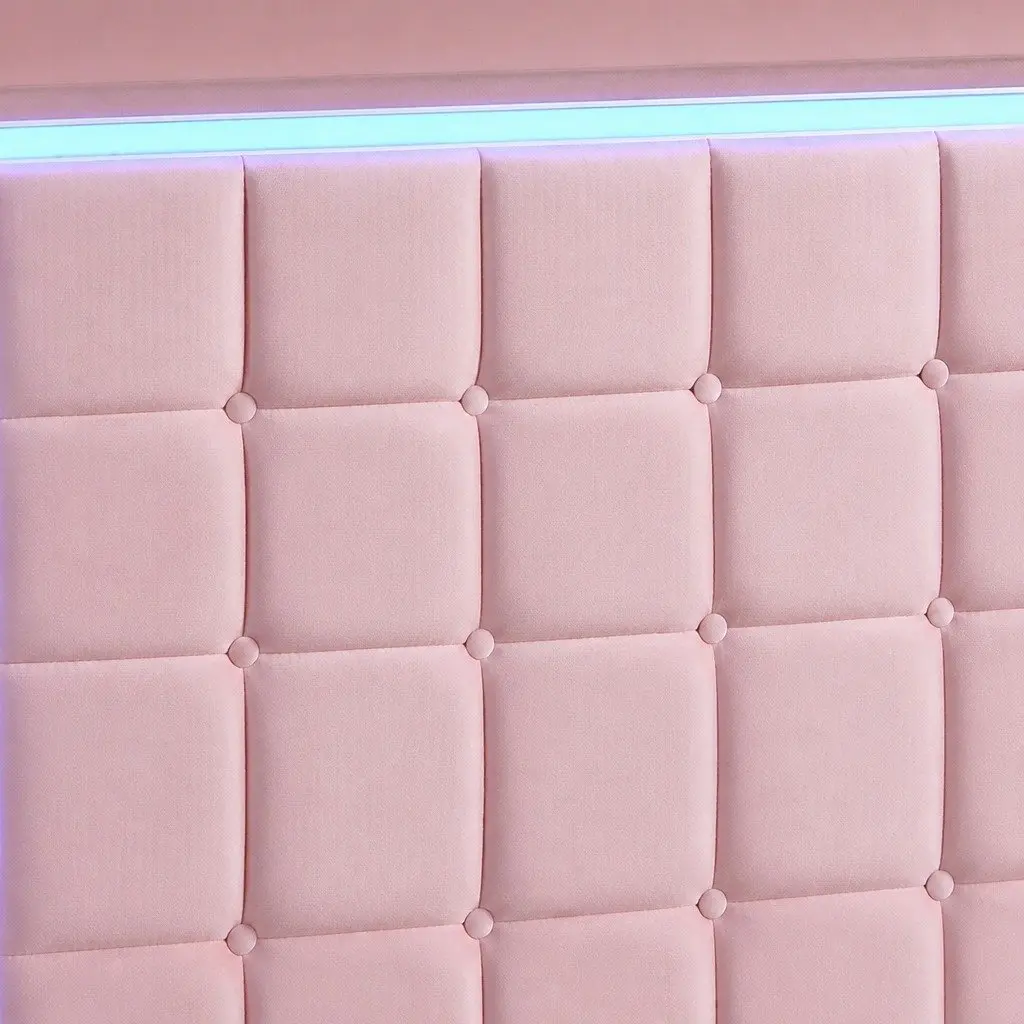 Double Floating Bed Frame with LED Light Strips USB Ports Modern Bedroom