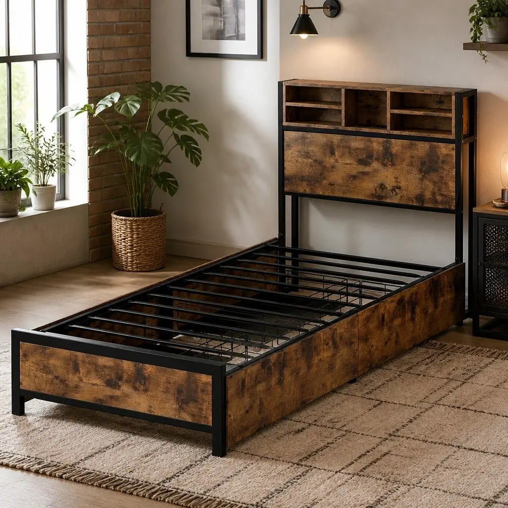 Bed Frame with LED and Storage Solutions