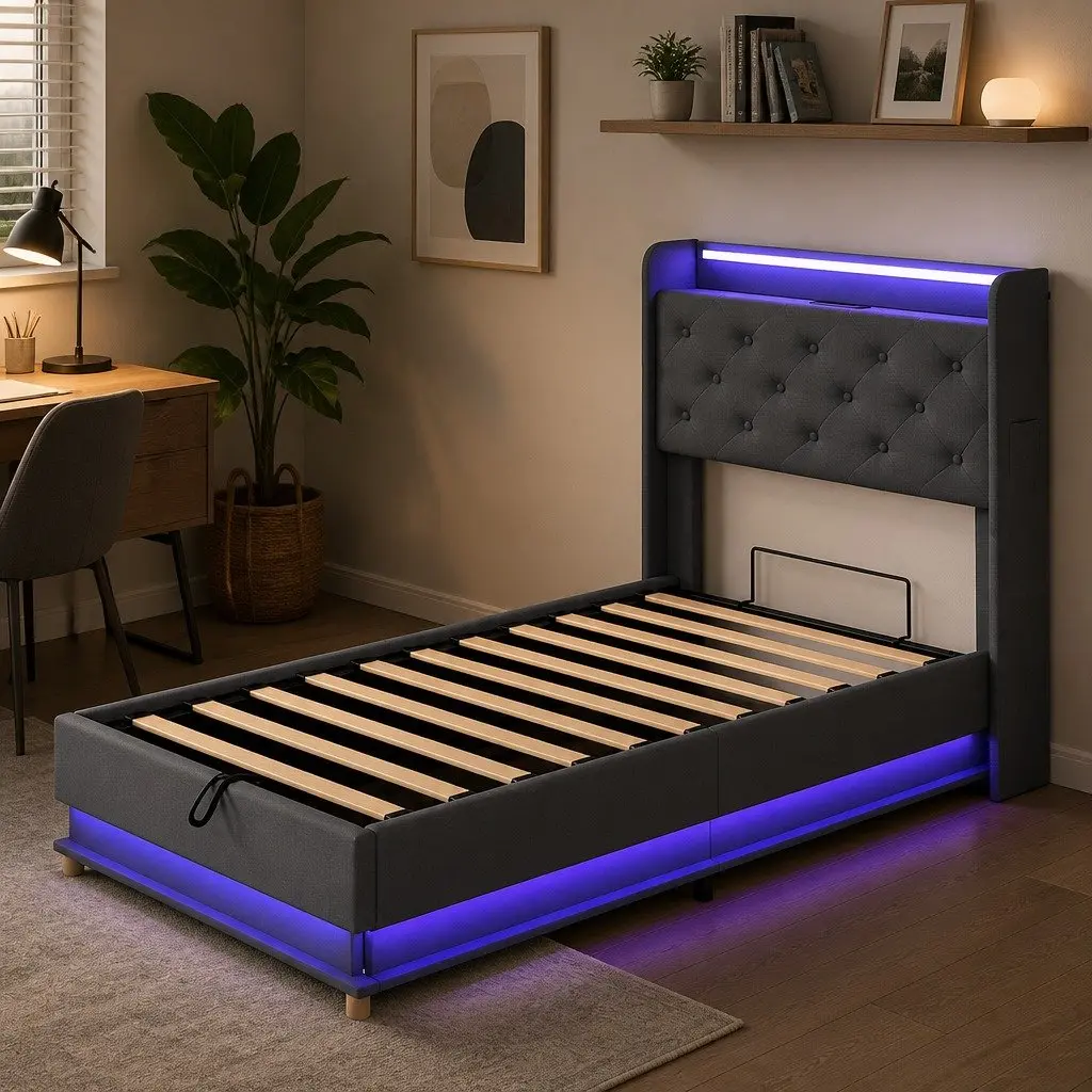Single Bed Frame with Gas Lift and USB Charger