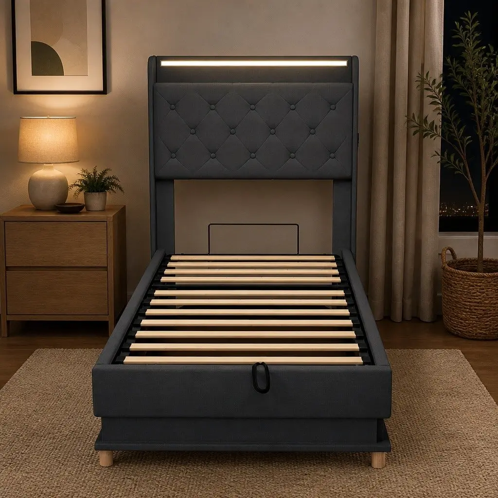 Single Bed Frame with Gas Lift and USB Charger