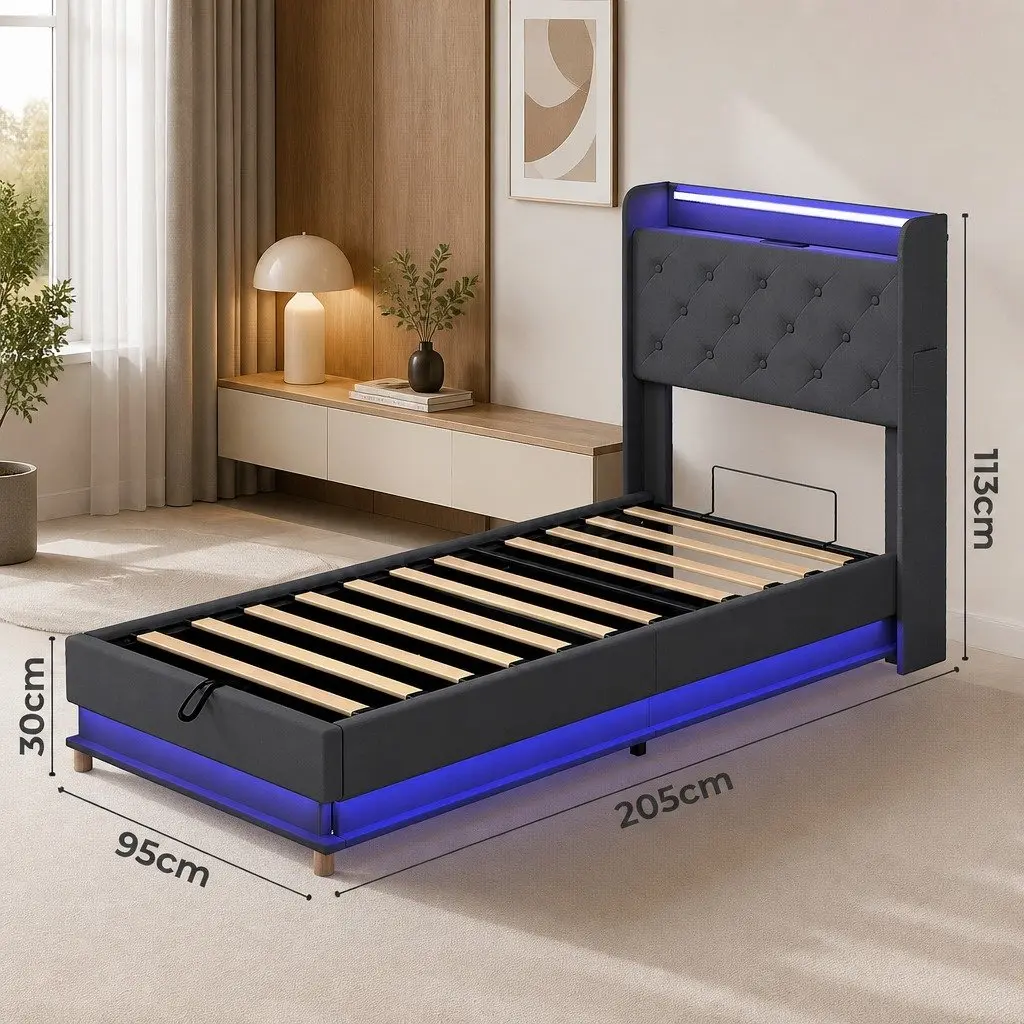 Single Bed Frame with Gas Lift and USB Charger