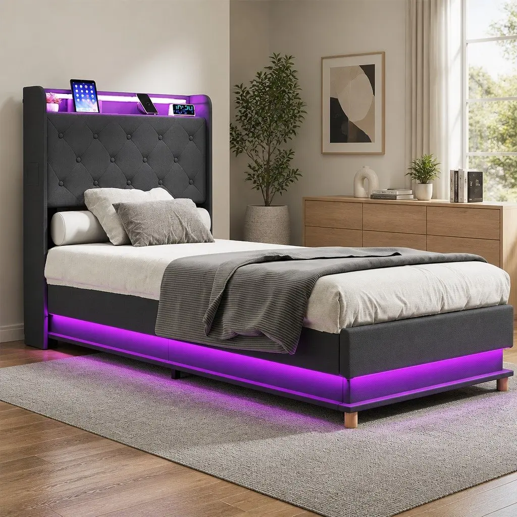 Single Bed Frame with Gas Lift and USB Charger