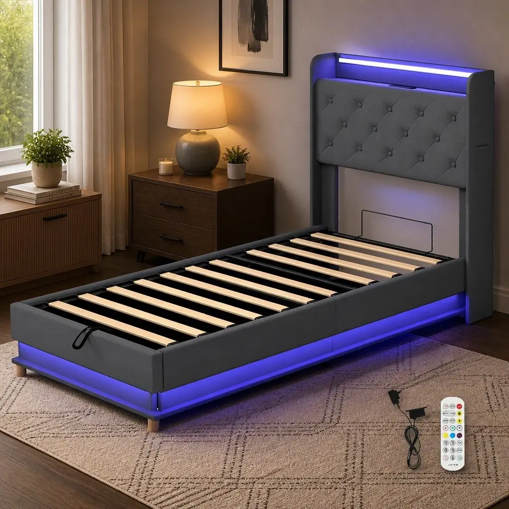 Single Bed Frame with Gas Lift and USB Charger