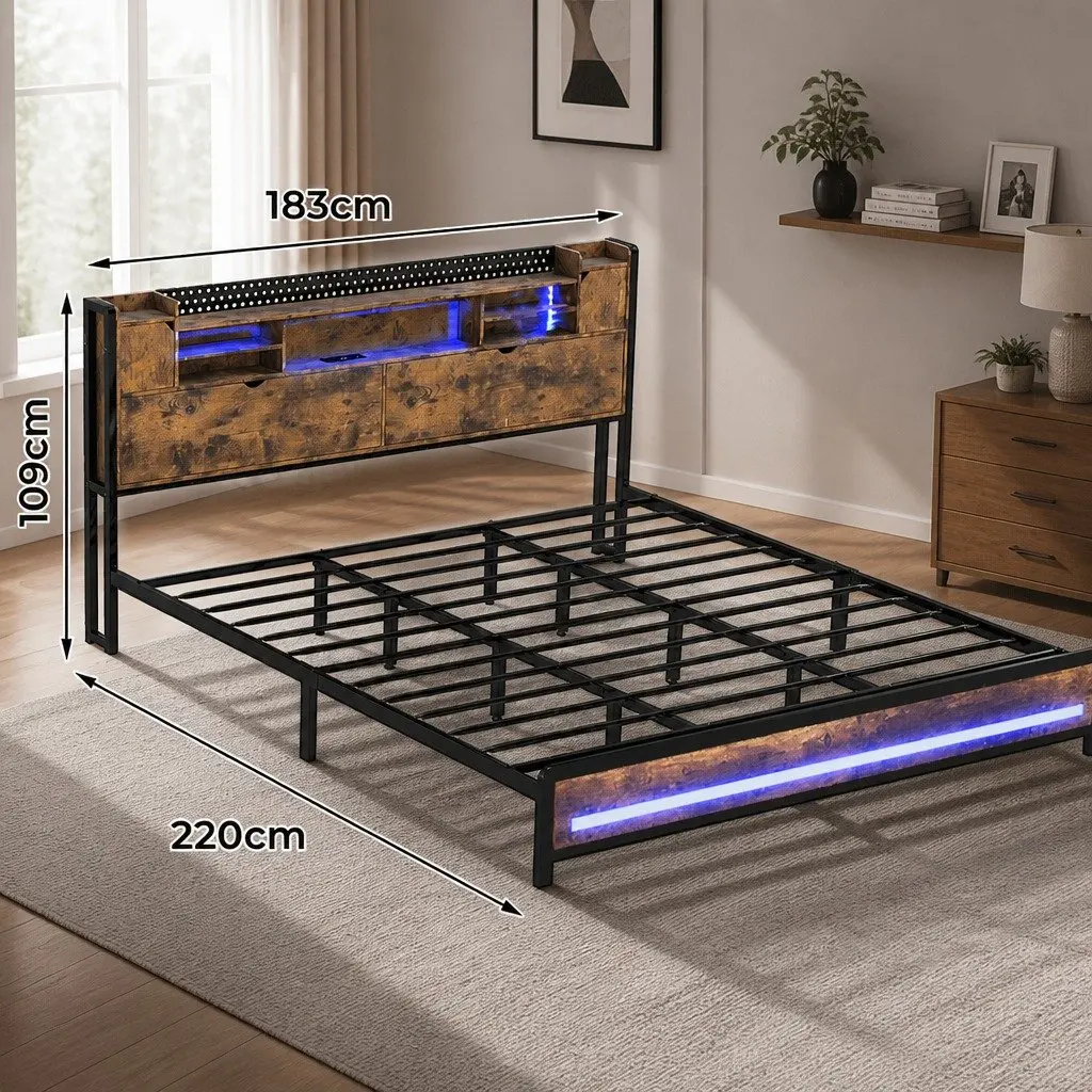 King Bed Frame with Smart LED Lighting & Ample Storage