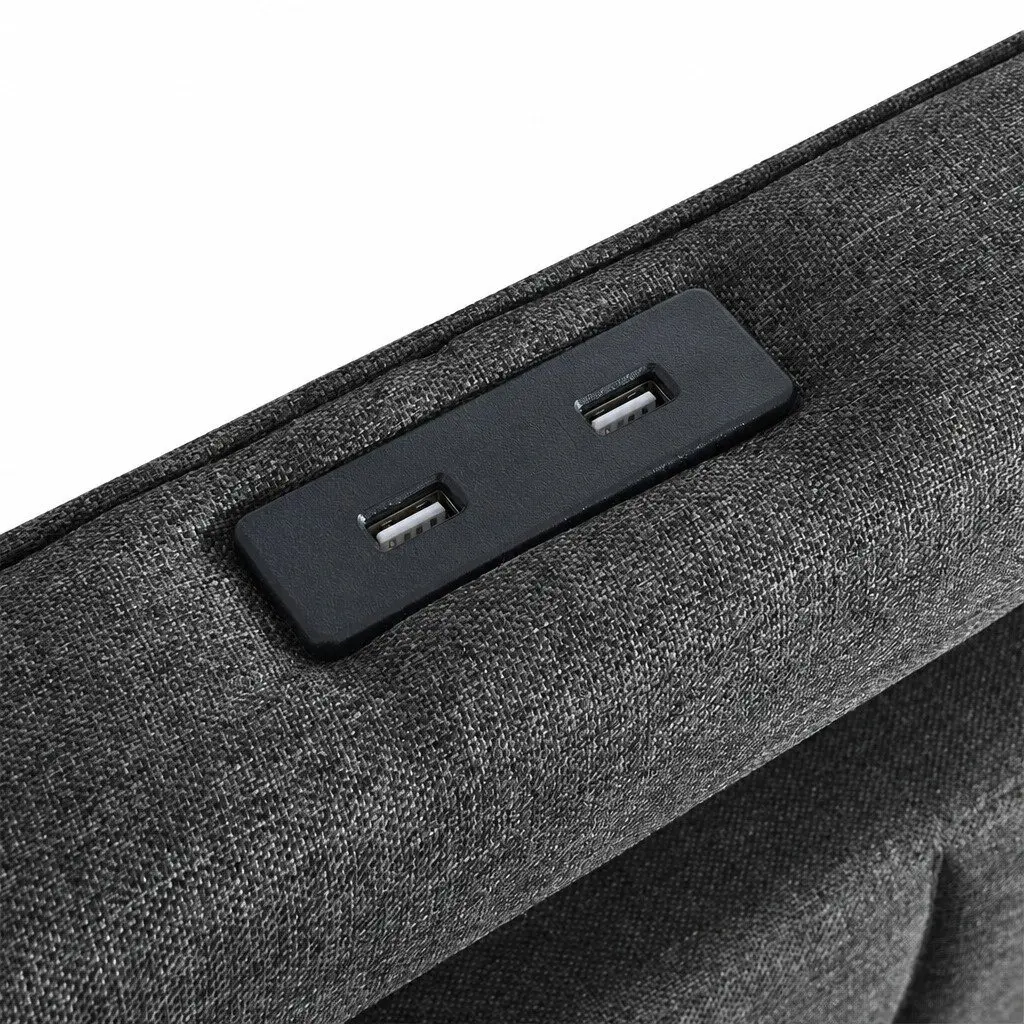 King Bed Frame Grey 212cm x 191cm Storage Drawers USB Charging Ports LED Headboard