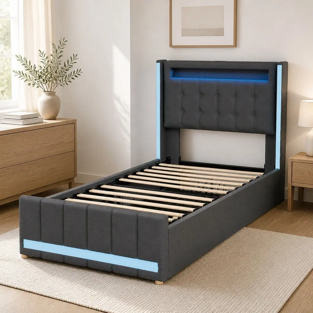 Single Bed Frame with Integrated USB & Storage
