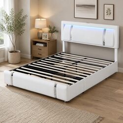 Double Bed Frame with LED Light and USB Ports for Modern Living
