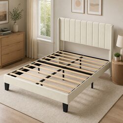 Sturdy Queen Bed Frame with Stylish Upholstered Headboard