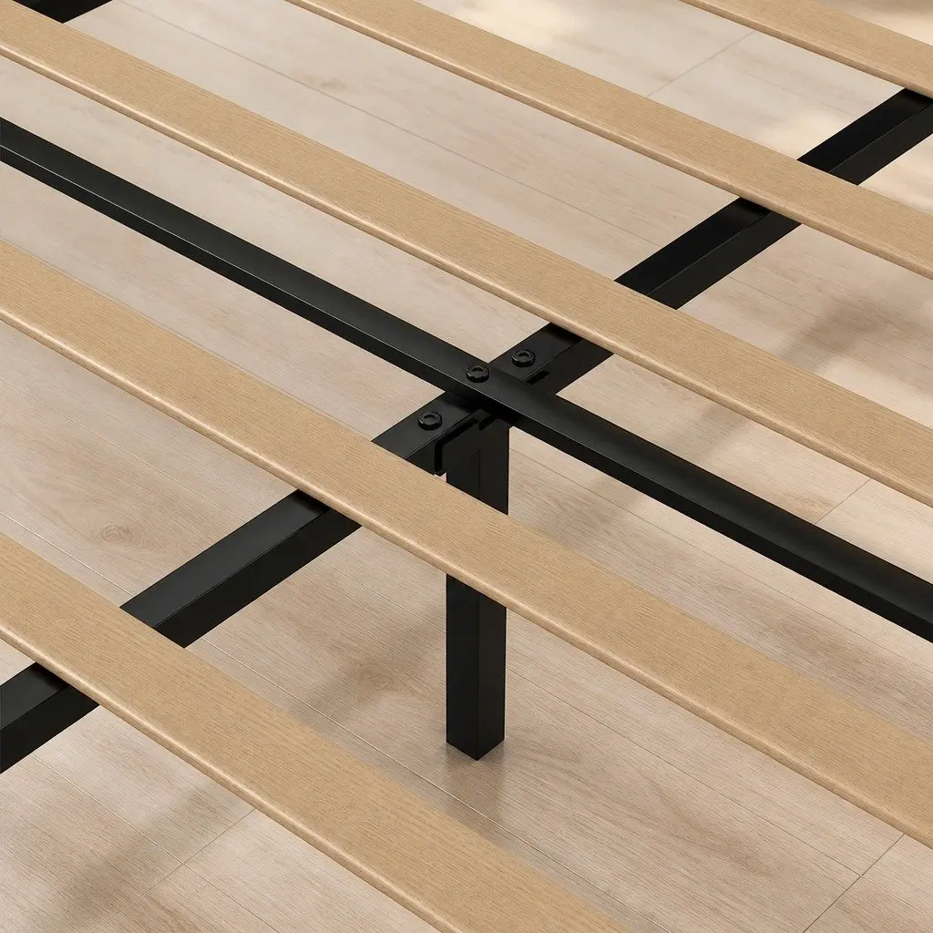 Double Bed Frame Dark Grey 193.5cm x 140cm Upholstered Platform with Under-Bed Storage Wooden Slat Base
