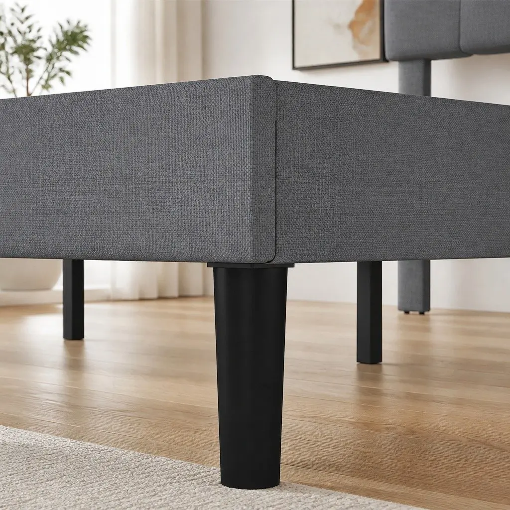 Upholstered Platform Bed Frame Queen Size Storage Base Wooden Slats Grey