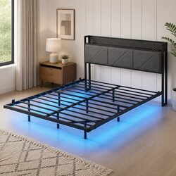 Concise Floating Bed Frame with LED Lighting