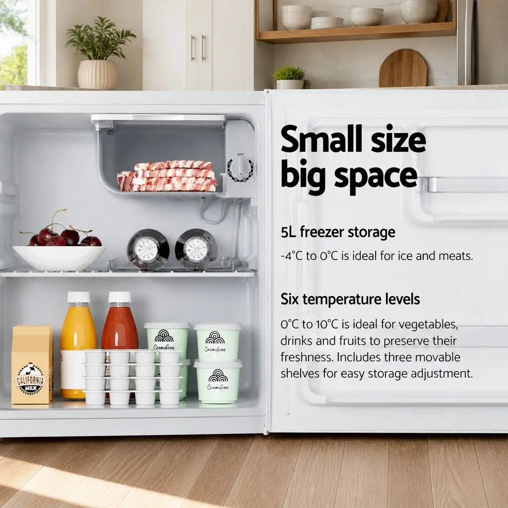 48L Bar Fridge White Portable Compact Mini Refrigerator Caravan Apartment Office