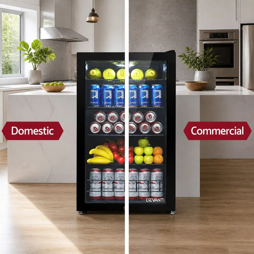 Bar Fridge 115L Glass Door LED Light Black Compact Beverage Cooler Portable