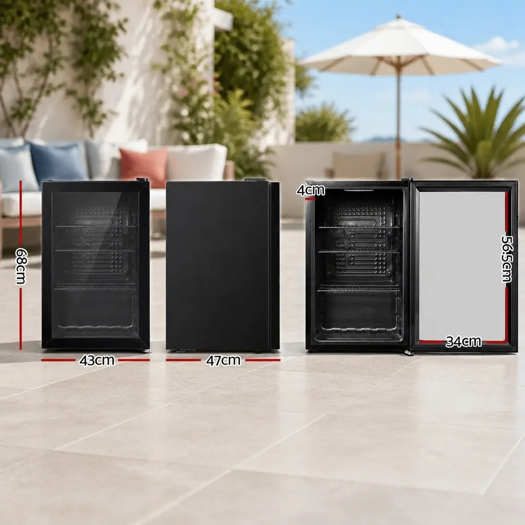 Bar Fridge 70L Glass Door Built-in LED Light Portable Compact Beverage Cooler