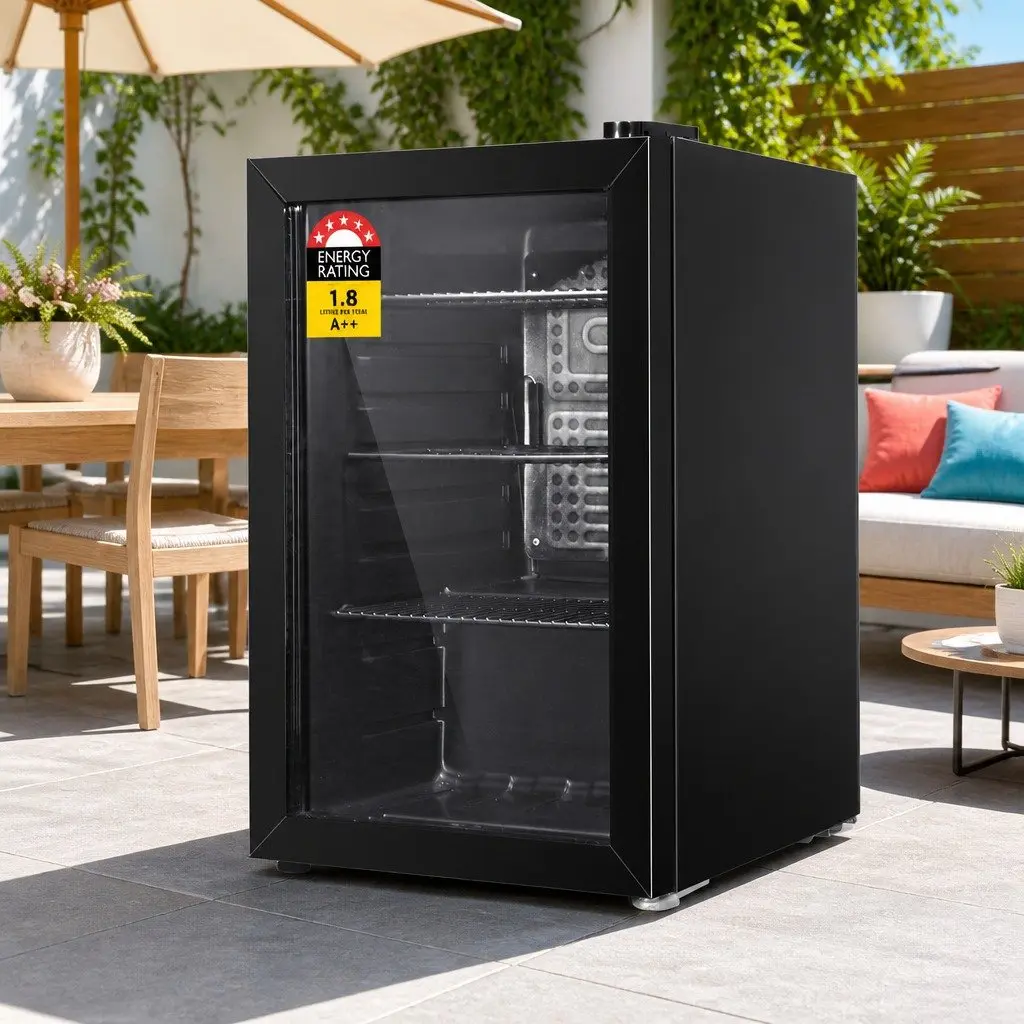 Bar Fridge 70L Glass Door Built-in LED Light Portable Compact Beverage Cooler
