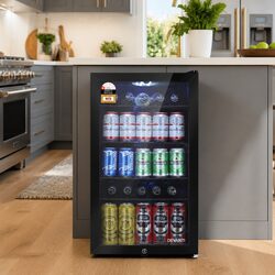 Bar Fridge 98L Glass Door Mini Fridge Freezer Compact Portable Beverage Cooler