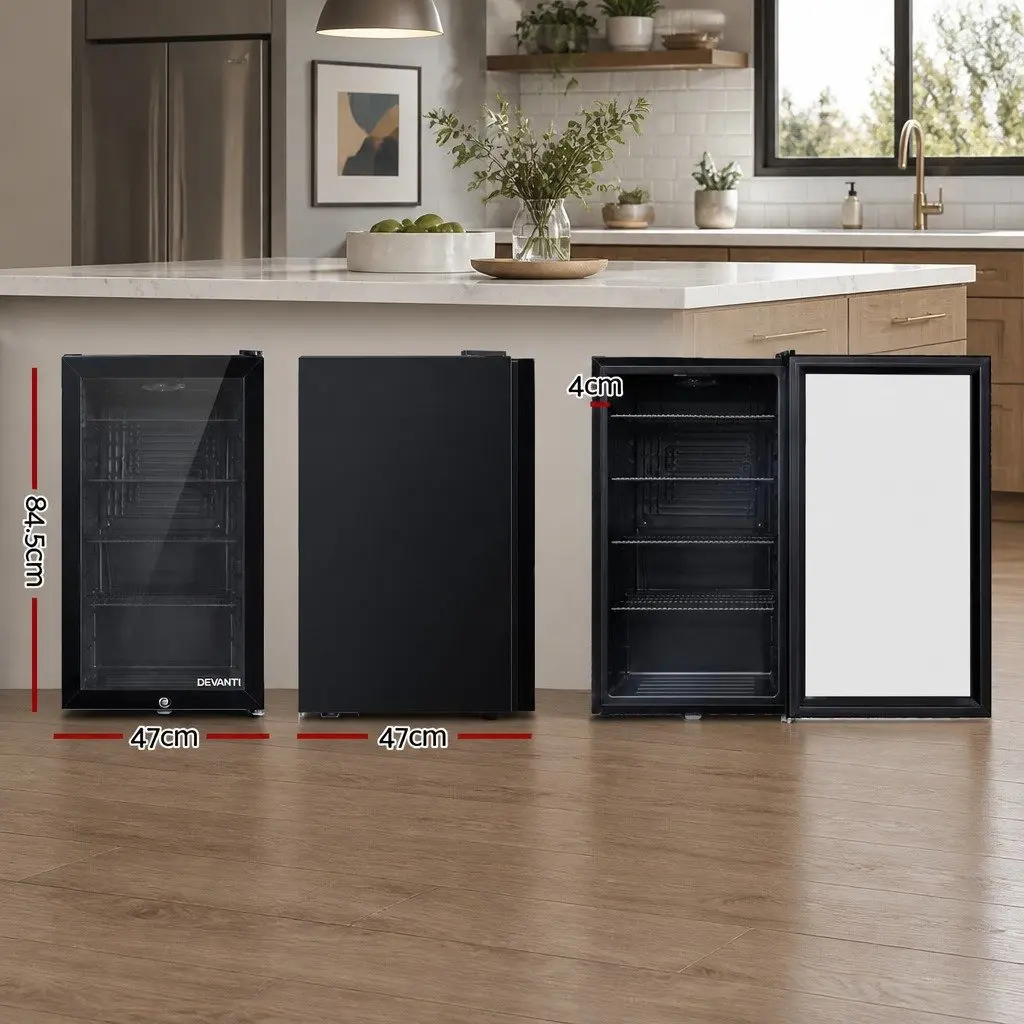 Bar Fridge 98L Glass Door Mini Fridge Freezer Compact Portable Beverage Cooler