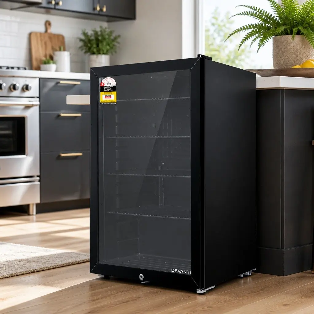 Bar Fridge 98L Glass Door Mini Fridge Freezer Compact Portable Beverage Cooler