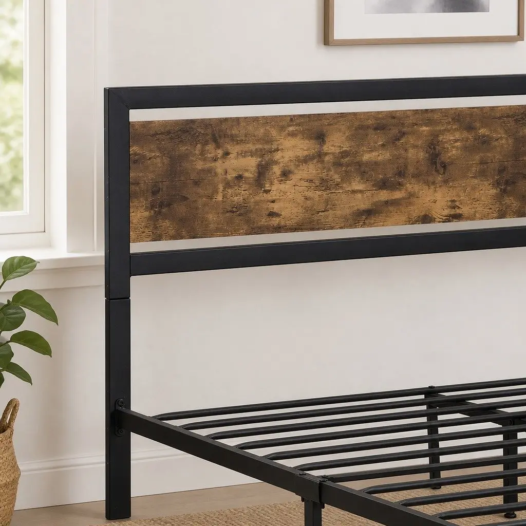 Double Bed Frame with Steel Construction and Storage
