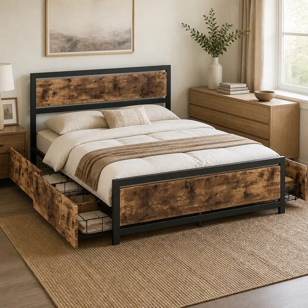 Queen Bed Frame with Under-Bed Storage